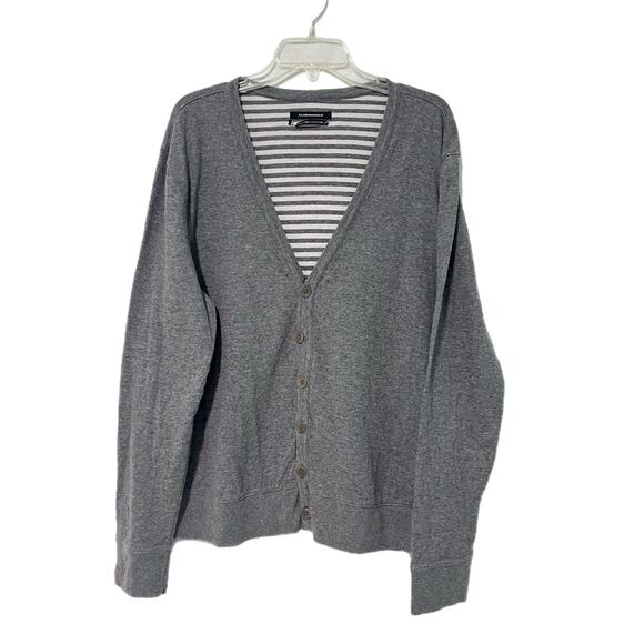 Club Monaco Cardigan Sweater Womens XL Gray Cotton Striped Lining Academia Y2K - Picture 1 of 12